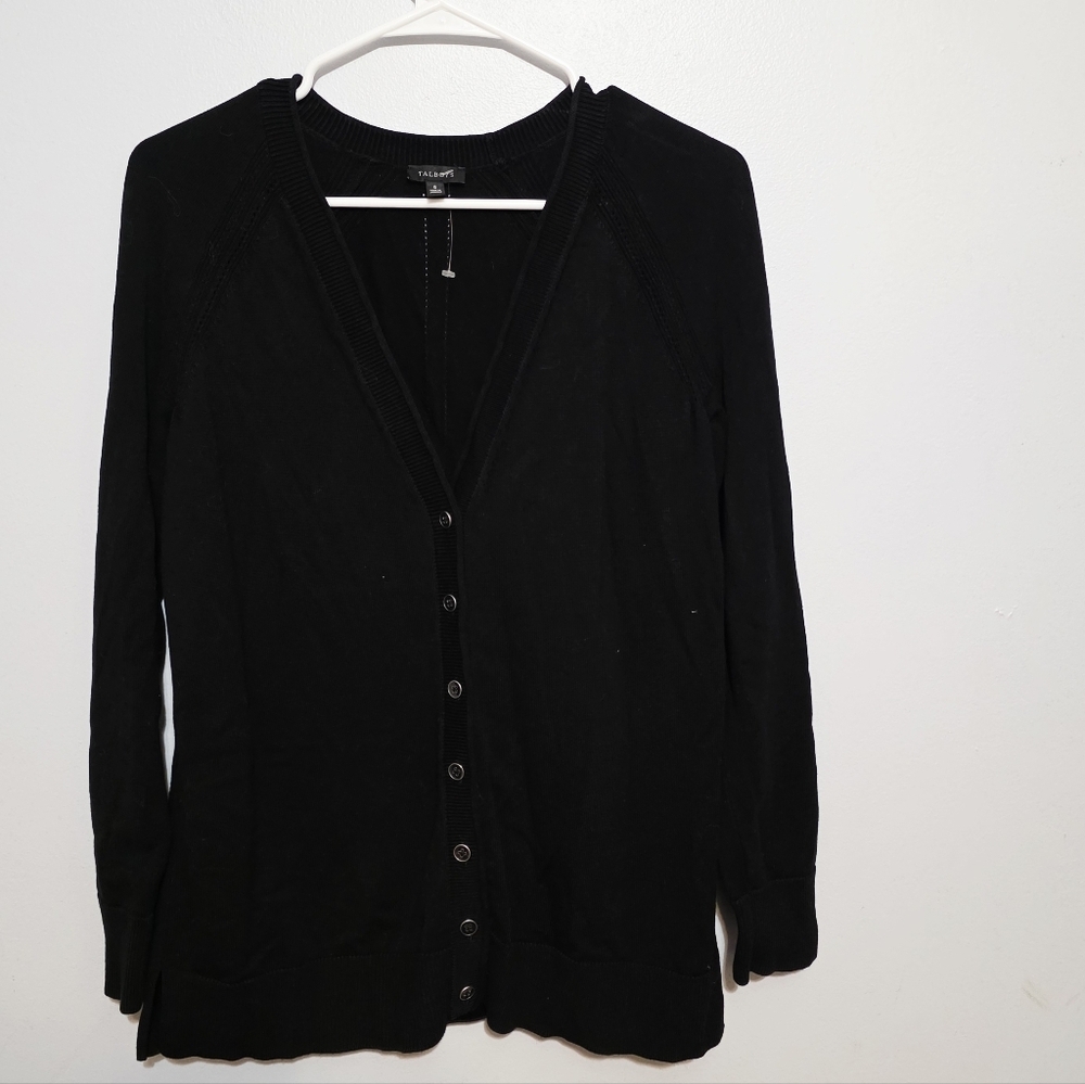 Talbots Black Button-Up Cardigan | Size S | Classic Knit Layer